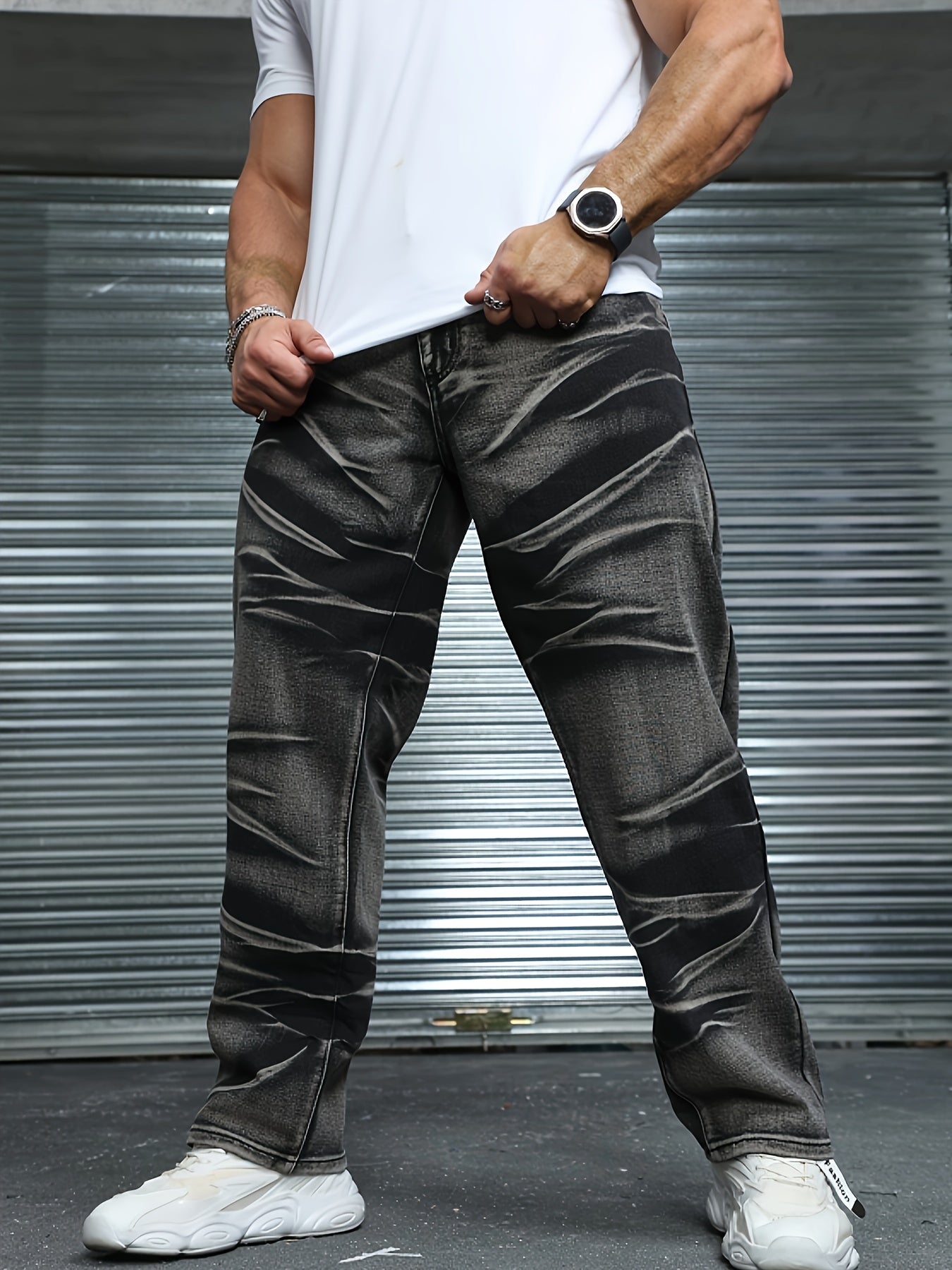 Men's Plus Size Tie-Dye Denim Jeans Asymmetrical Casual Woven Cotton Polyester