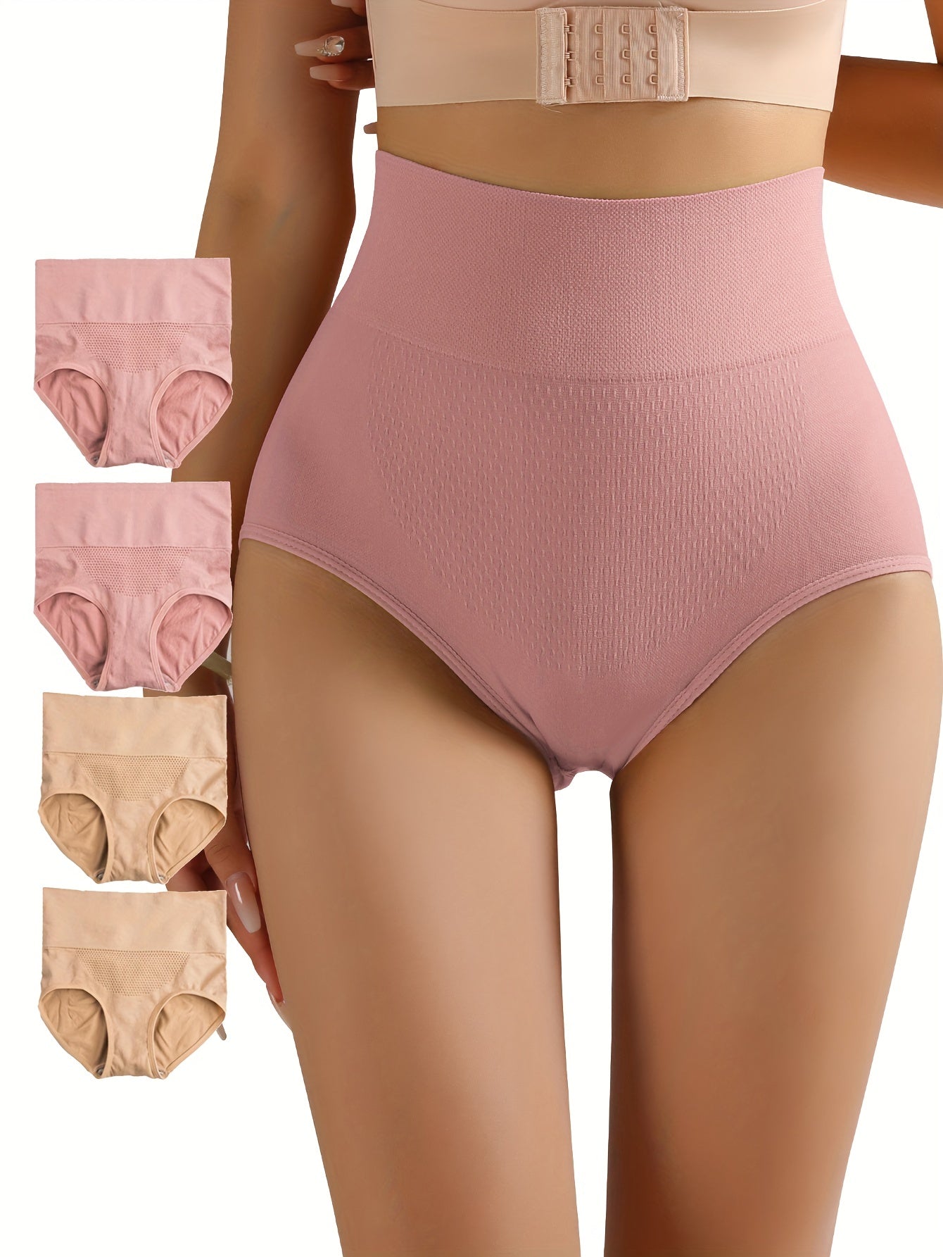 Women's Seamless High-Waist Tummy Control Briefs 4-Pack Breathable Polyamide Elastane