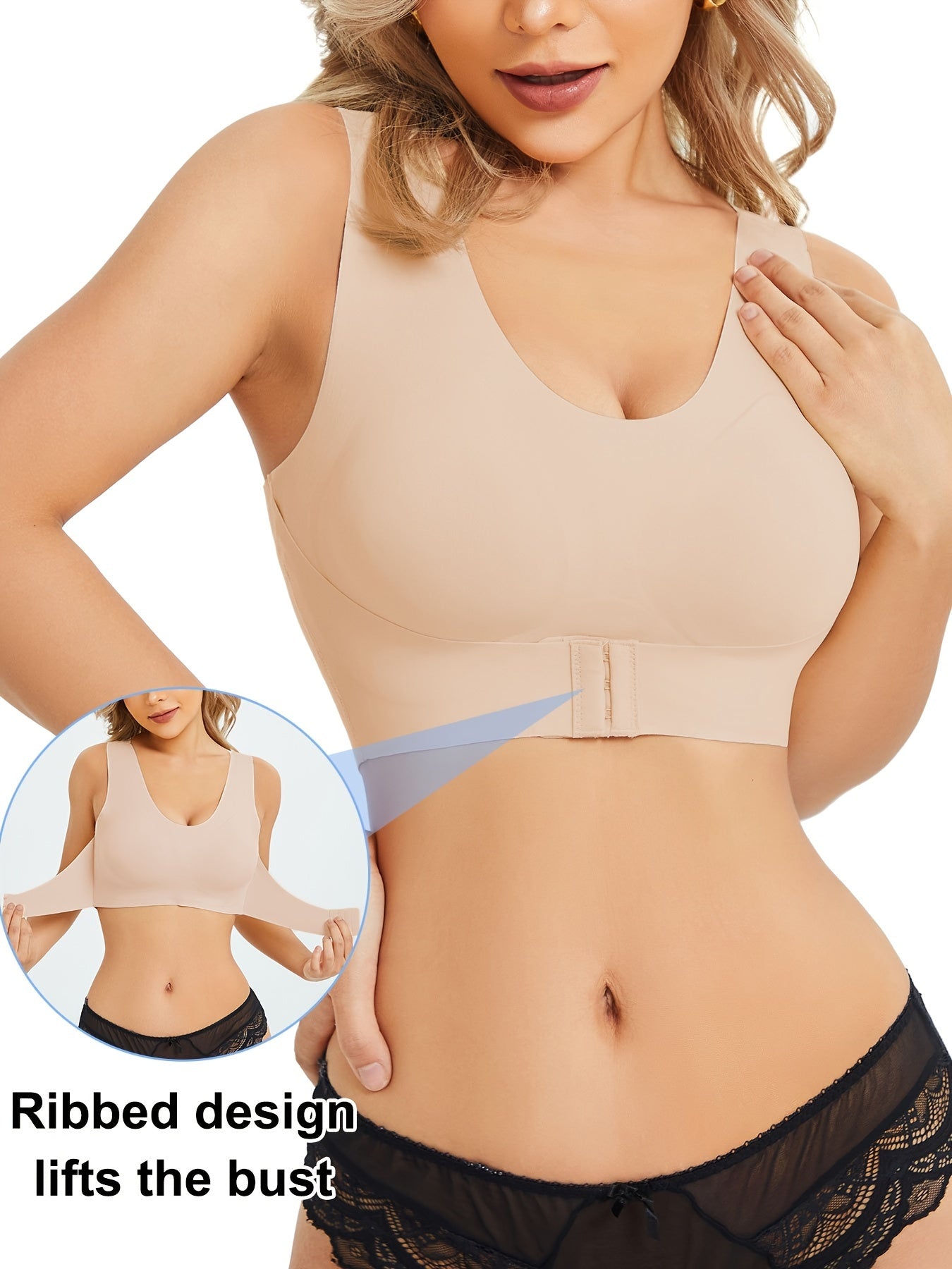 Seamless Full Coverage Push-Up Bra with Front Buckle and Criss-Cross Back