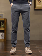 Men's Slim Fit Straight Leg Pants Cotton Blend Casual Business Fall Winter 9-Inch Inseam