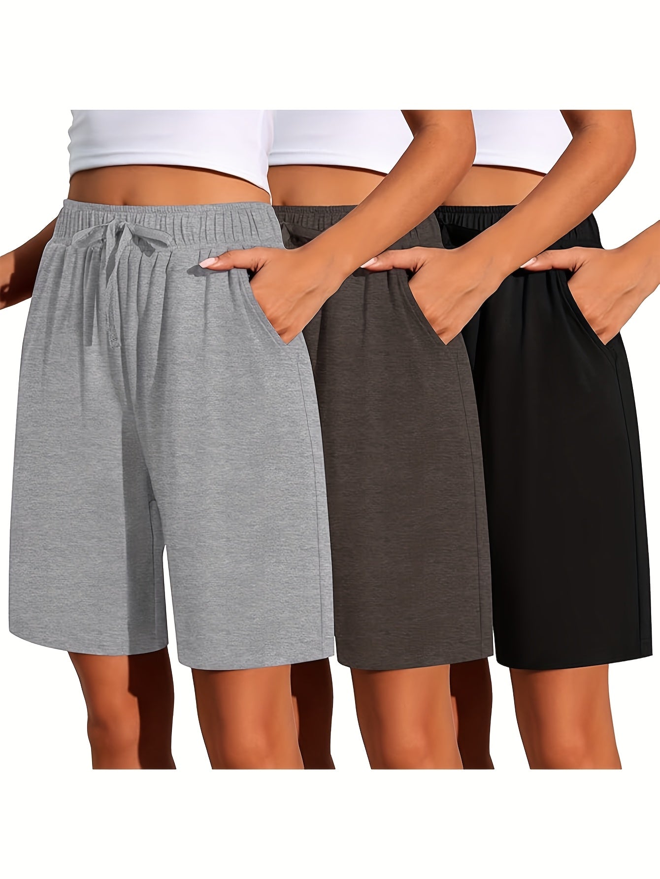 Plus Size Women's Moisture-Wicking Knee-Length Shorts with Pockets for Jogging and Casual Wear