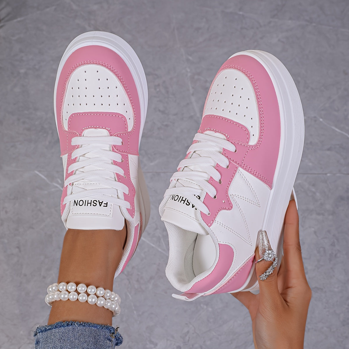 Women's Slip-On Wedge Sneakers with Lace-Up Closure White Beige Breathable Mesh