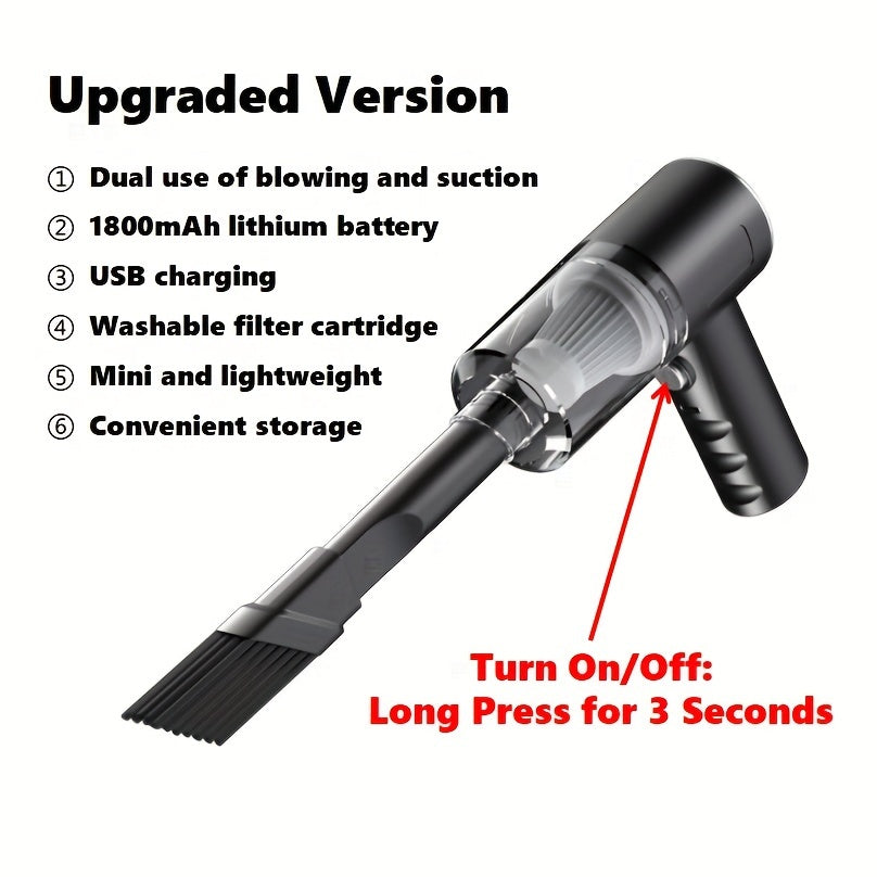 Cordless Portable Vacuum Cleaner Set with Twin Turbine, Rechargeable, Lightweight for Home and Car