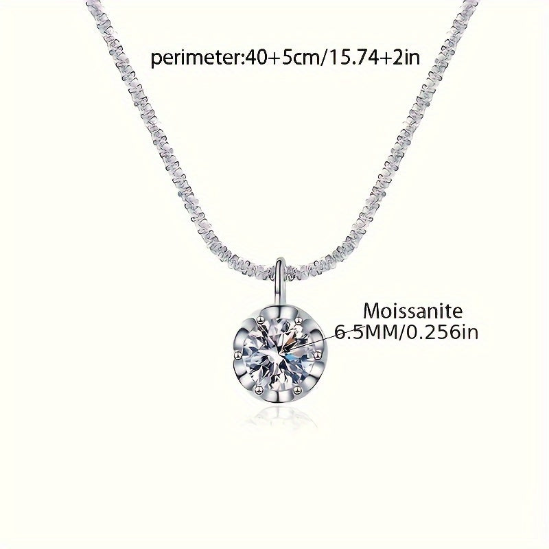 Zamonaviy 925 Sterling Silver Moissanite Pendant Necklace - Yorqin Taxtali Dizayni bilan, Har kuni yoki Rasmiy Kiyimlar uchun Mos, 14-fevral yoki Onalar Kuni sovg'asi uchun ajoyib