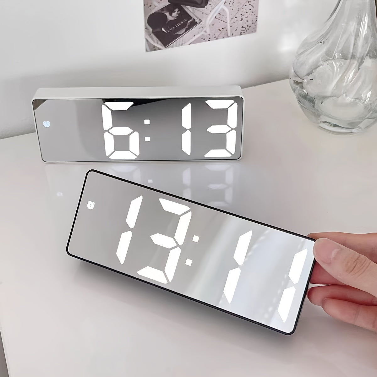 LED Mirror Alarm Clock with Digital Display Snooze USB Night Light for Bedroom Office