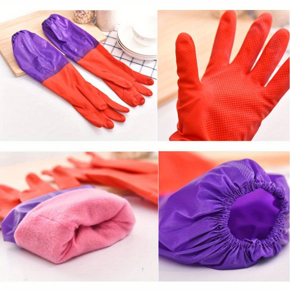Winter-Proof Floral Design Waterproof Gloves with Fleece Lining for Cleaning