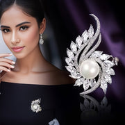 Floral Brooch Pin for Women Alloy with Faux Pearl and Rotating Feature