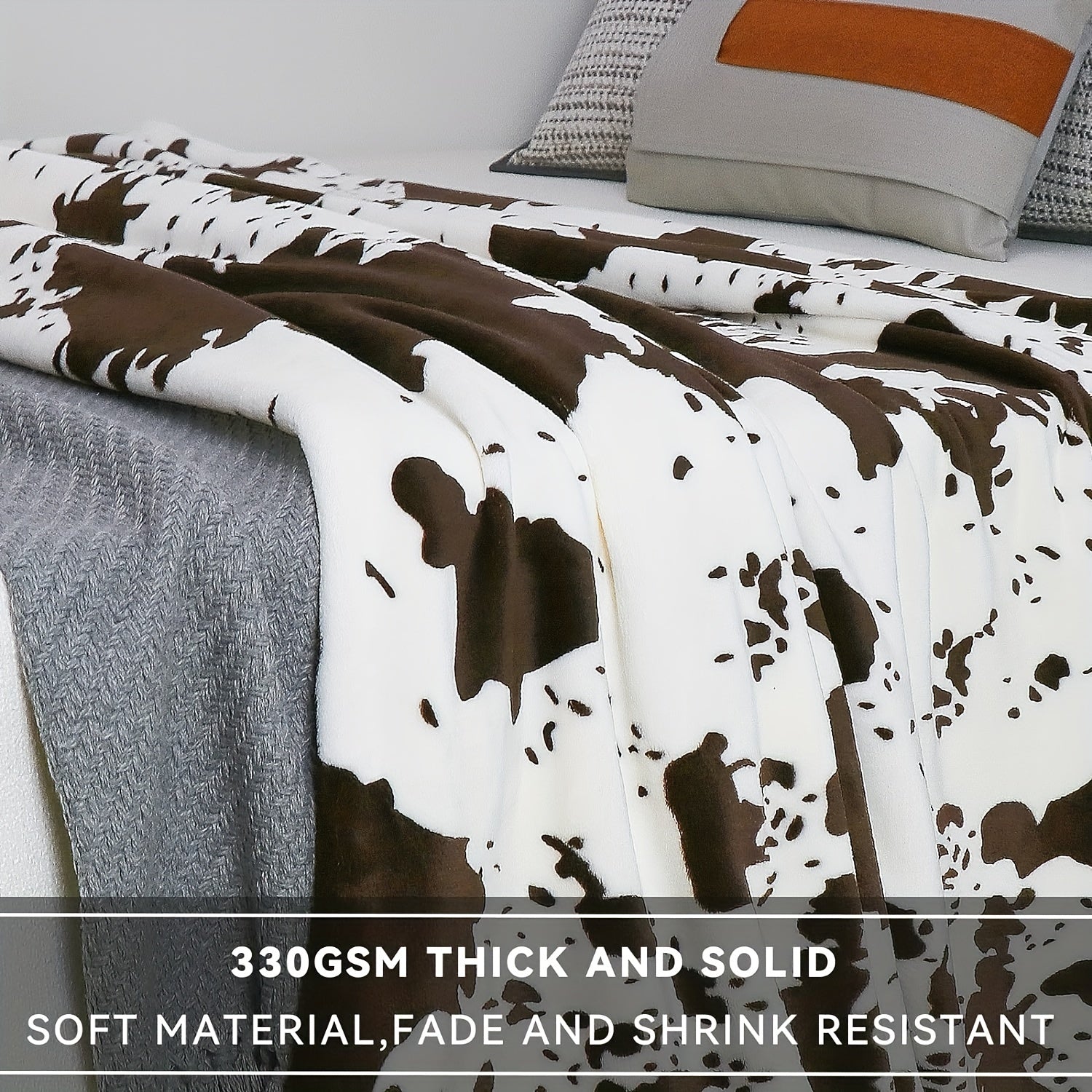 Manta de franela con estampado de vaca de felpa 100% poliéster, cálida para todas las estaciones