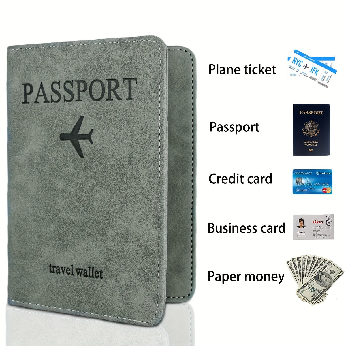 RFID Passport Holder Thin Retro PU Wallet Travel Document Organizer Light Grey