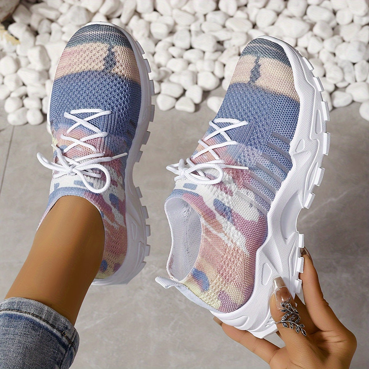 Zapatillas ligeras de malla para mujer, rosa pastel, azul, blanco, para correr y uso casual