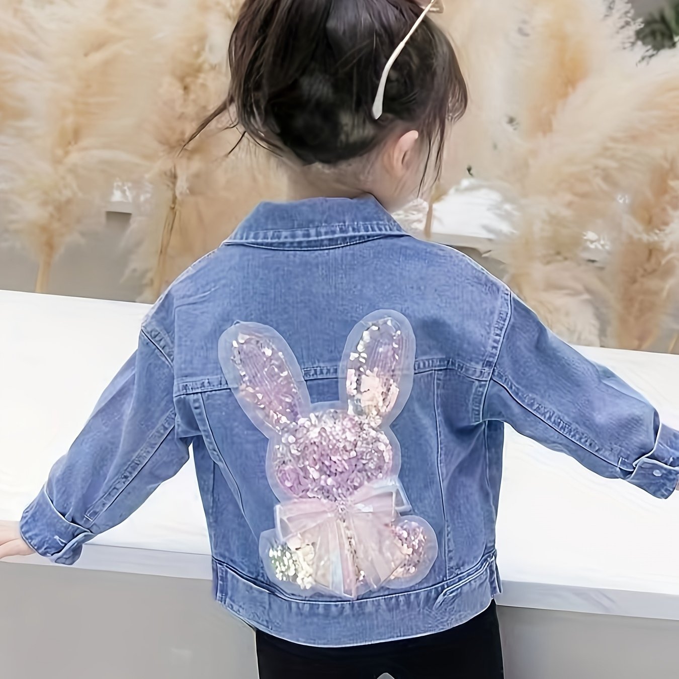 Girls Denim Jacket with Rabbit Design Rayon Blend Casual Spring Fall