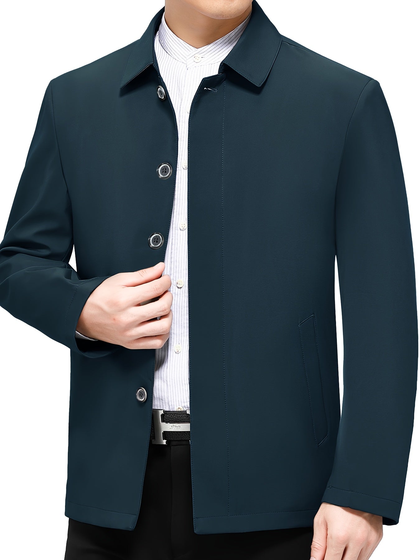 Men's Solid Color Button-Up Jacket for Spring and Autumn Casual Business Wear