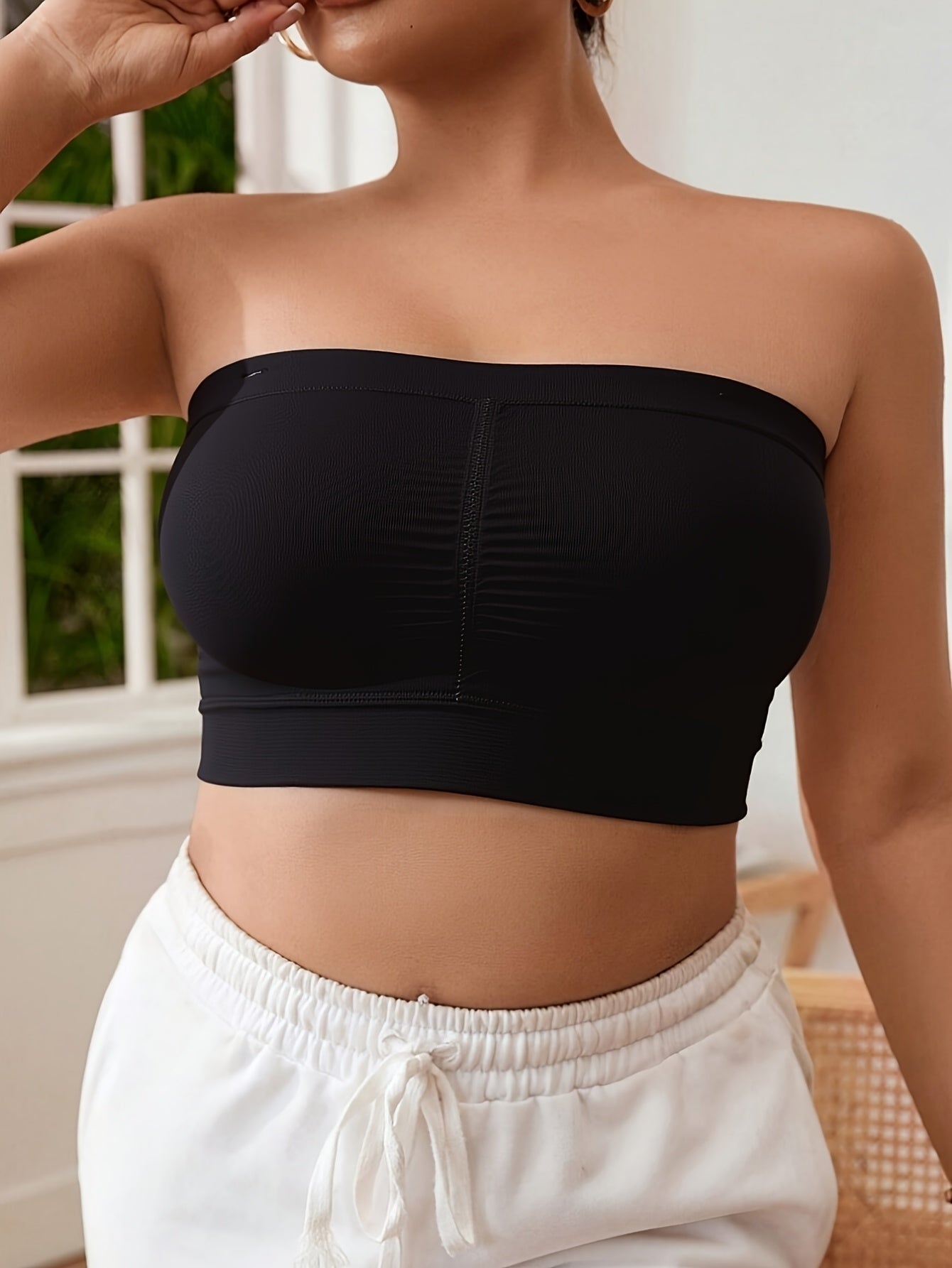 Women's Seamless Wireless Sport Bandeau Bra Pack Black Medium Size