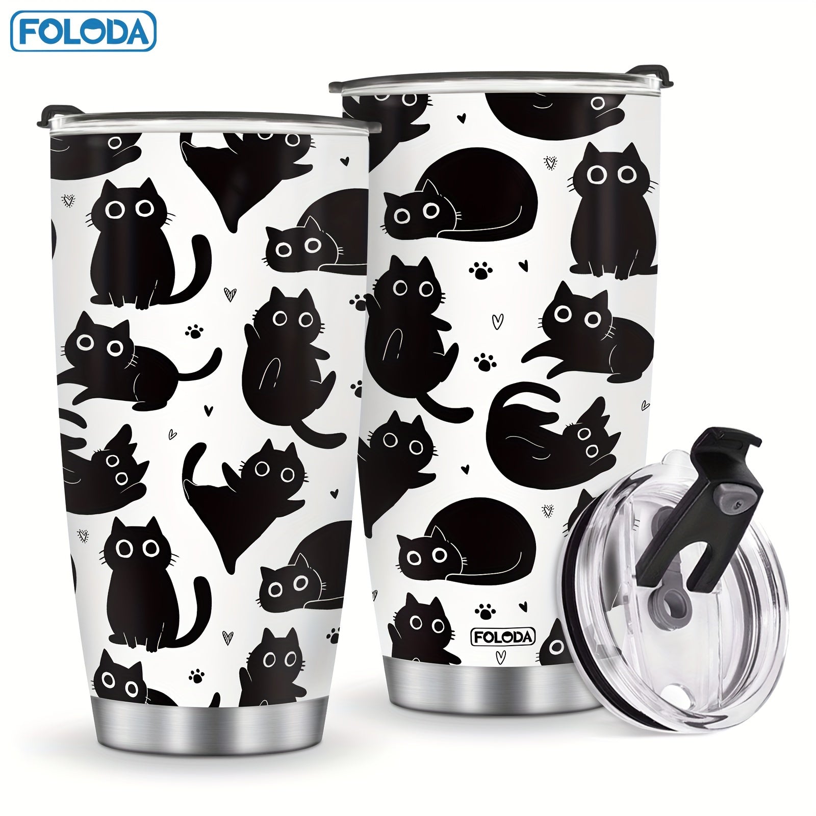 20oz Black Insulated Stainless Steel Tumbler with Lid for Cats and Gifts