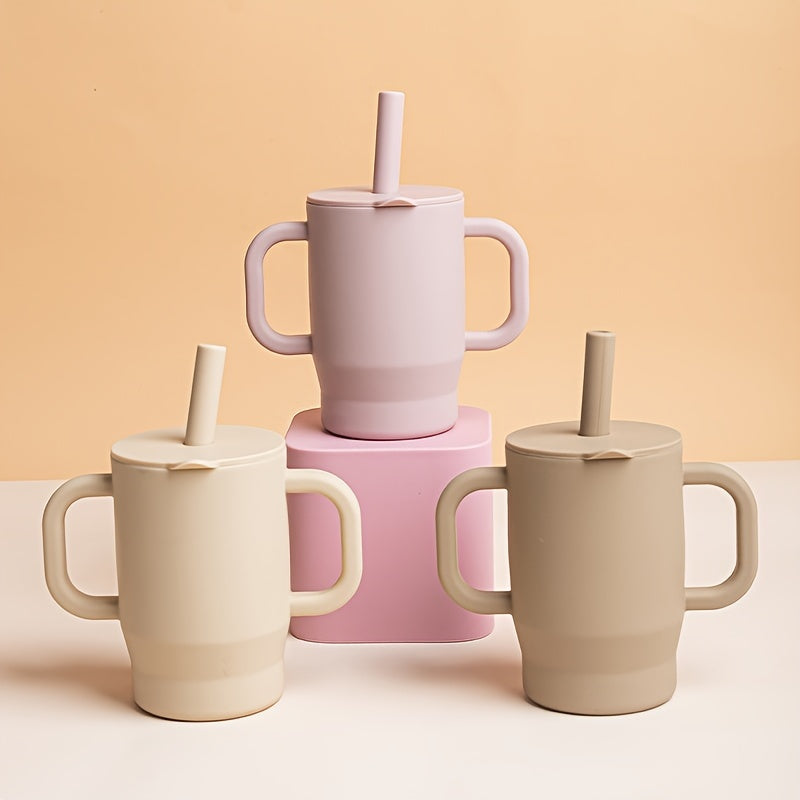 Vaso de silicona para niños, a prueba de fugas, libre de BPA, con asa y tapa con pajilla