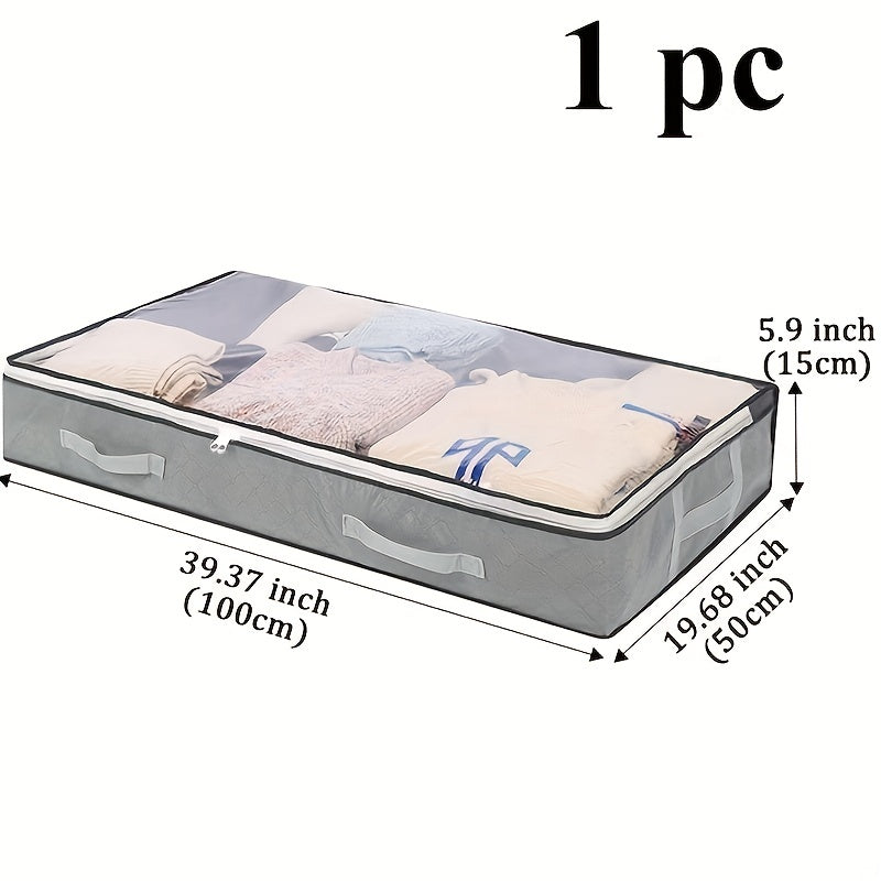 Bolsa de almacenamiento de tela para debajo de la cama con asas, ventana transparente, cierre impermeable, organizador rectangular para ropa, libros, juguetes y mantas