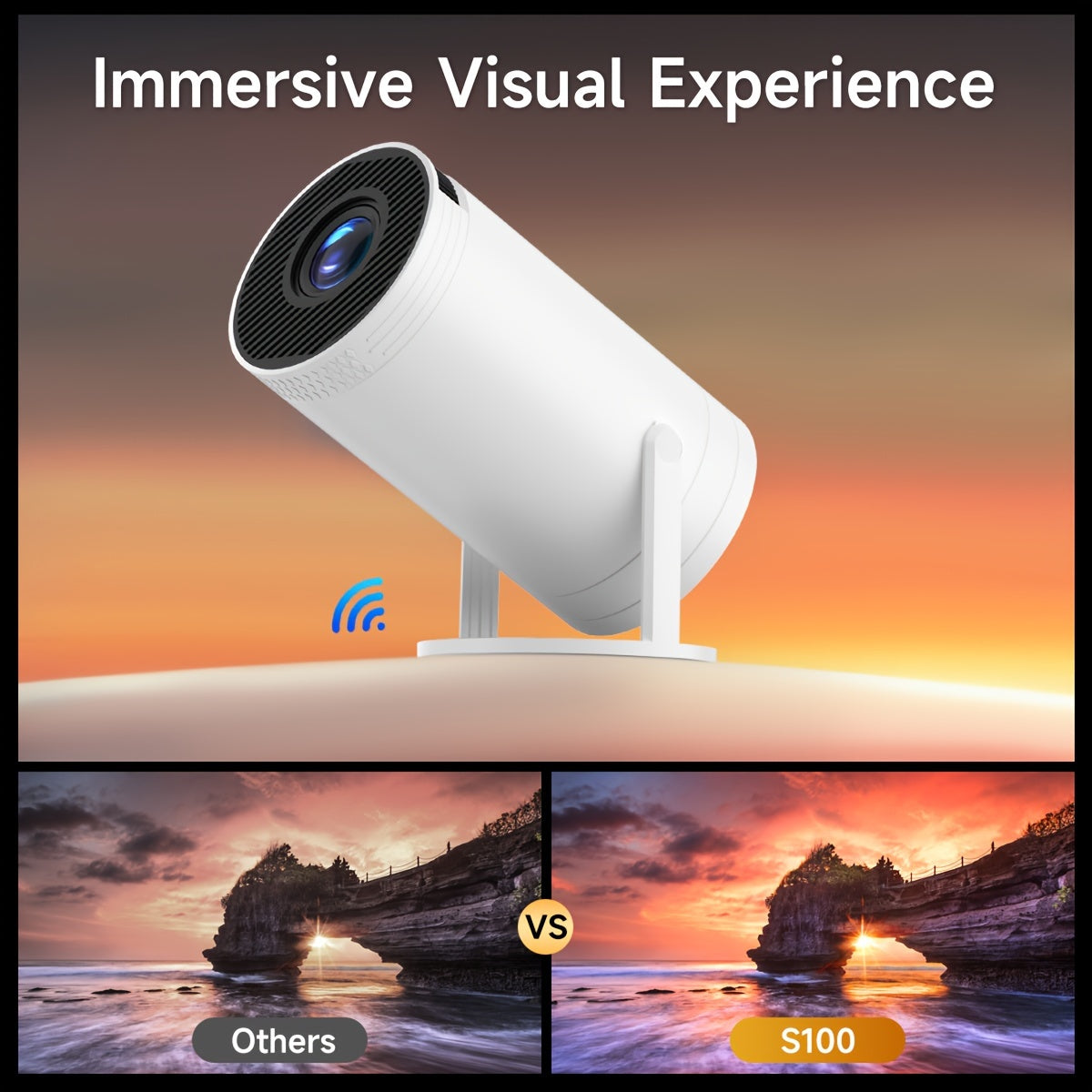 Portable Home Theater Projector White with 5G WiFi and Remote