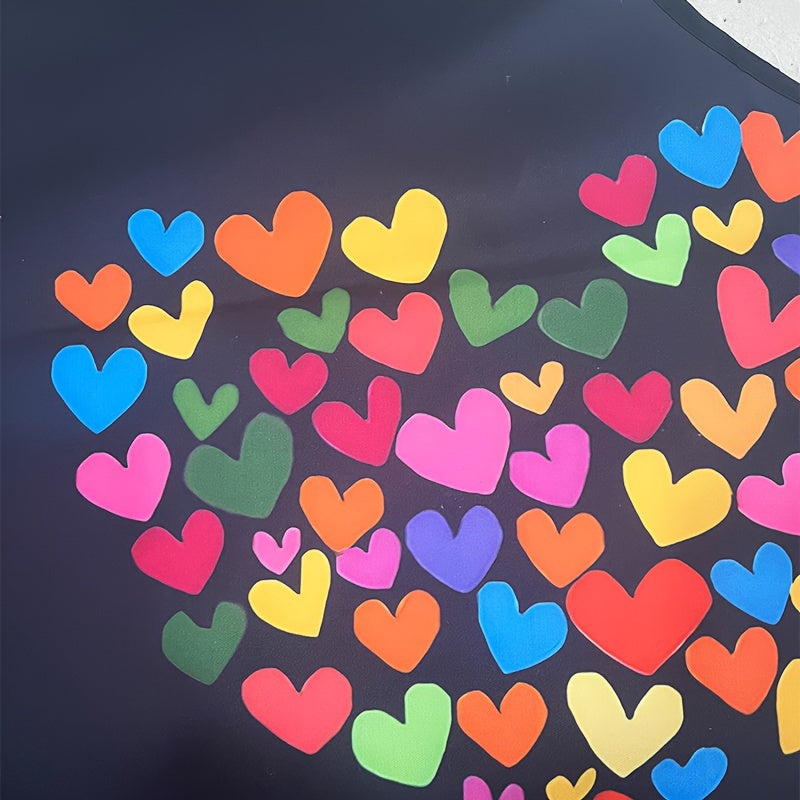 Unisex Colorful Heart Print Kitchen Apron Polyester Adjustable Pocket