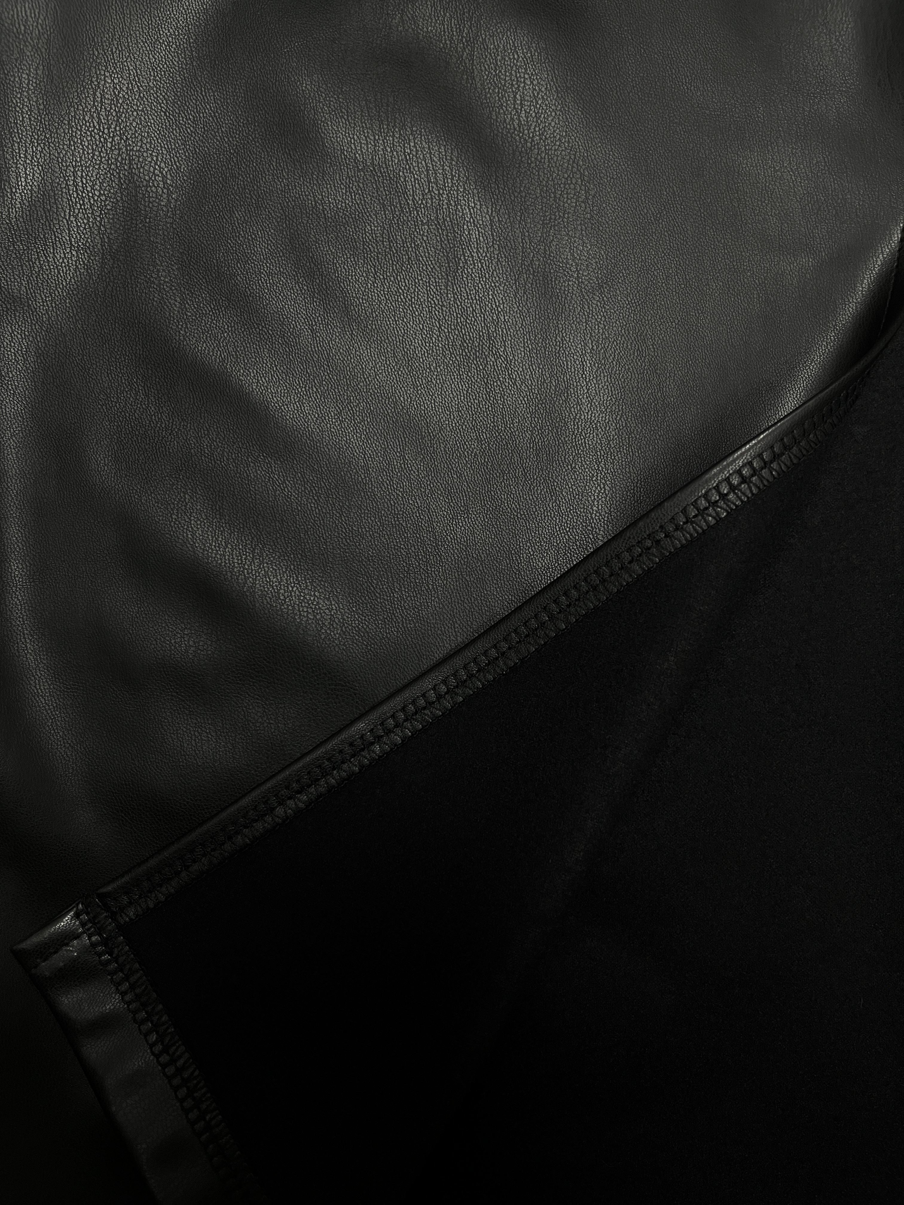 Women’s Black High-Waisted PU Leather Midi Skirt with Side Slit