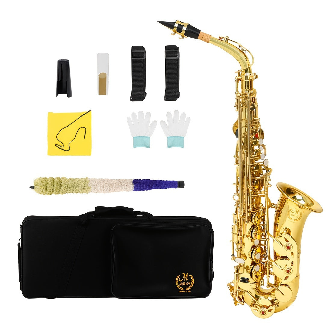 Alto Saxophone in E Flat Brass Body White Shell Key Golden Finish with Case