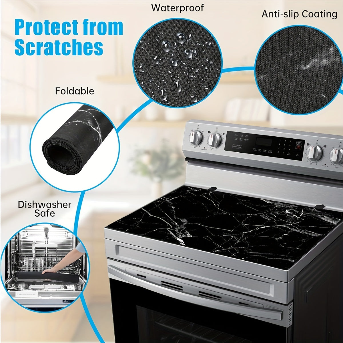 Black Marble Stove Top Cover 72.39x52.07cm Heat-Resistant Glass Protector
