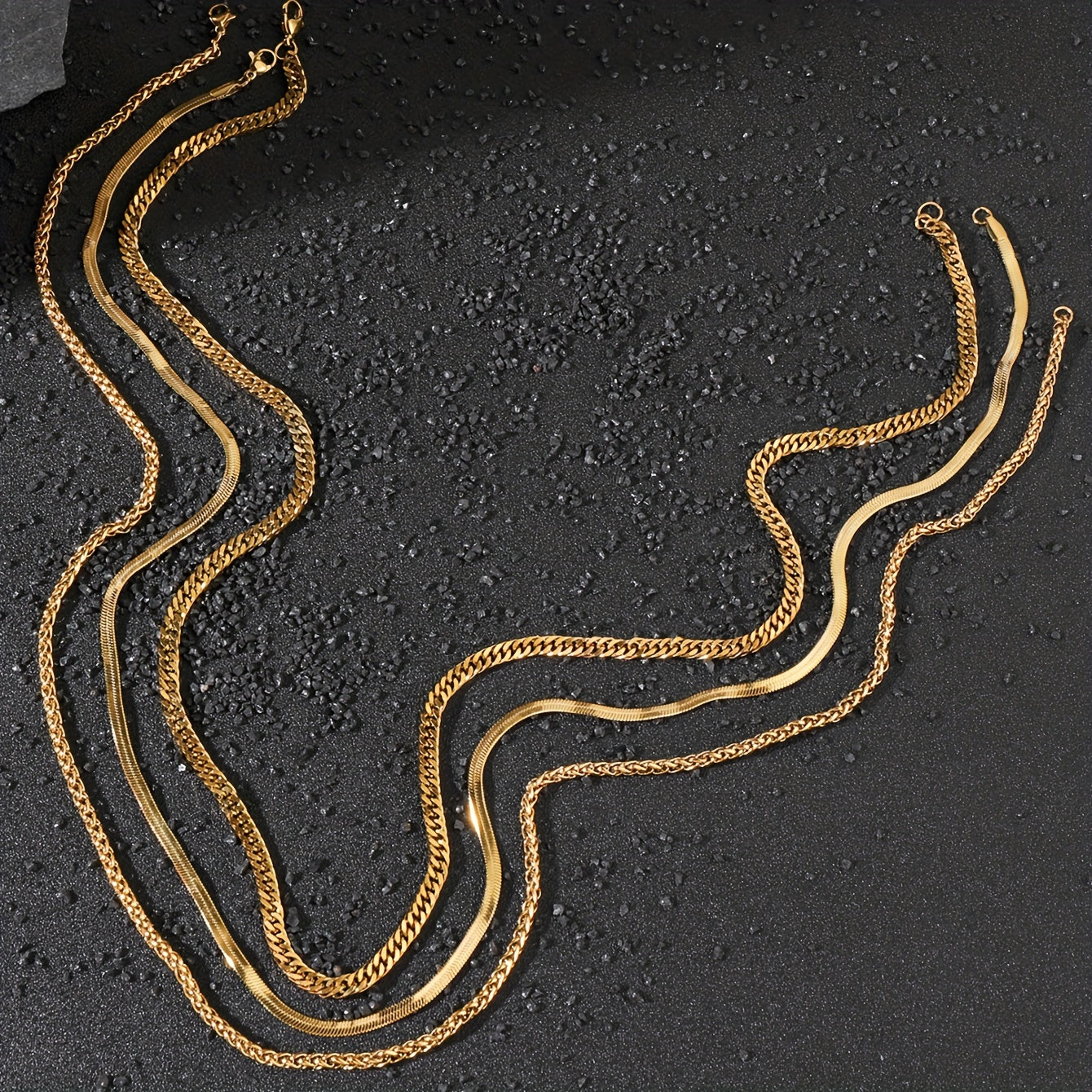 Set of 3 Black Stainless Steel Necklaces for Men Punk Gothic Chain Jewelry