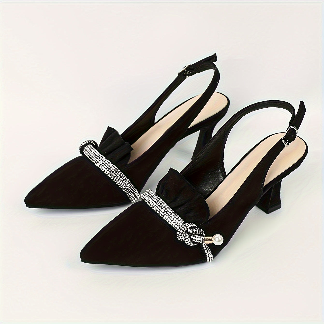 Women's Satin High Heels with Pointed Tips and Back Buckles