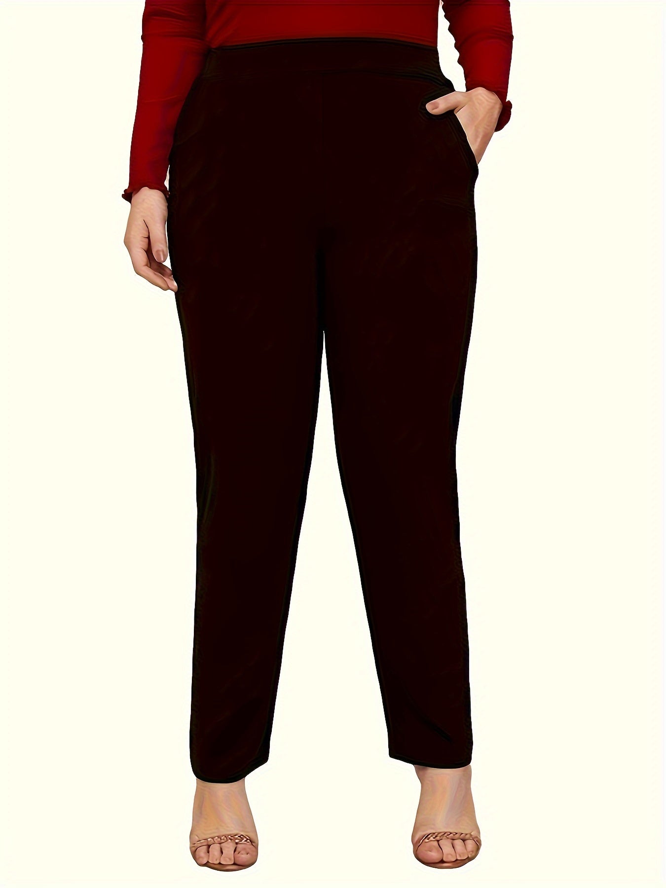 Pantalones rectos de talla grande en color sólido para mujer de cintura alta, casual, primavera y otoño