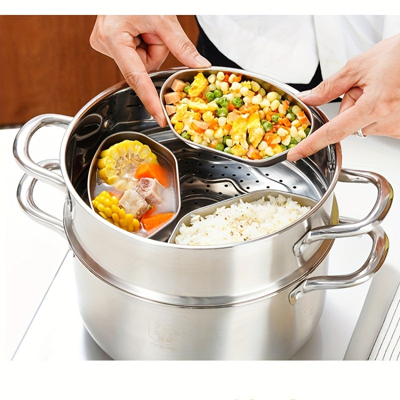 Set of 3 Stainless Steel Steamer Baskets for Rice Cooker Food-Grade Divided Trays Kitchen Cooking Inserts