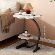 Mesa de café floral multifuncional con doble capa y bandeja lateral redonda