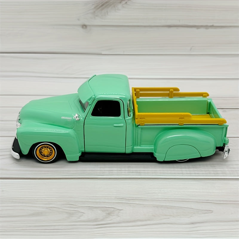 Coche de modelo de hojalata para niños a escala 1:25, camión pickup vintage verde de aluminio
