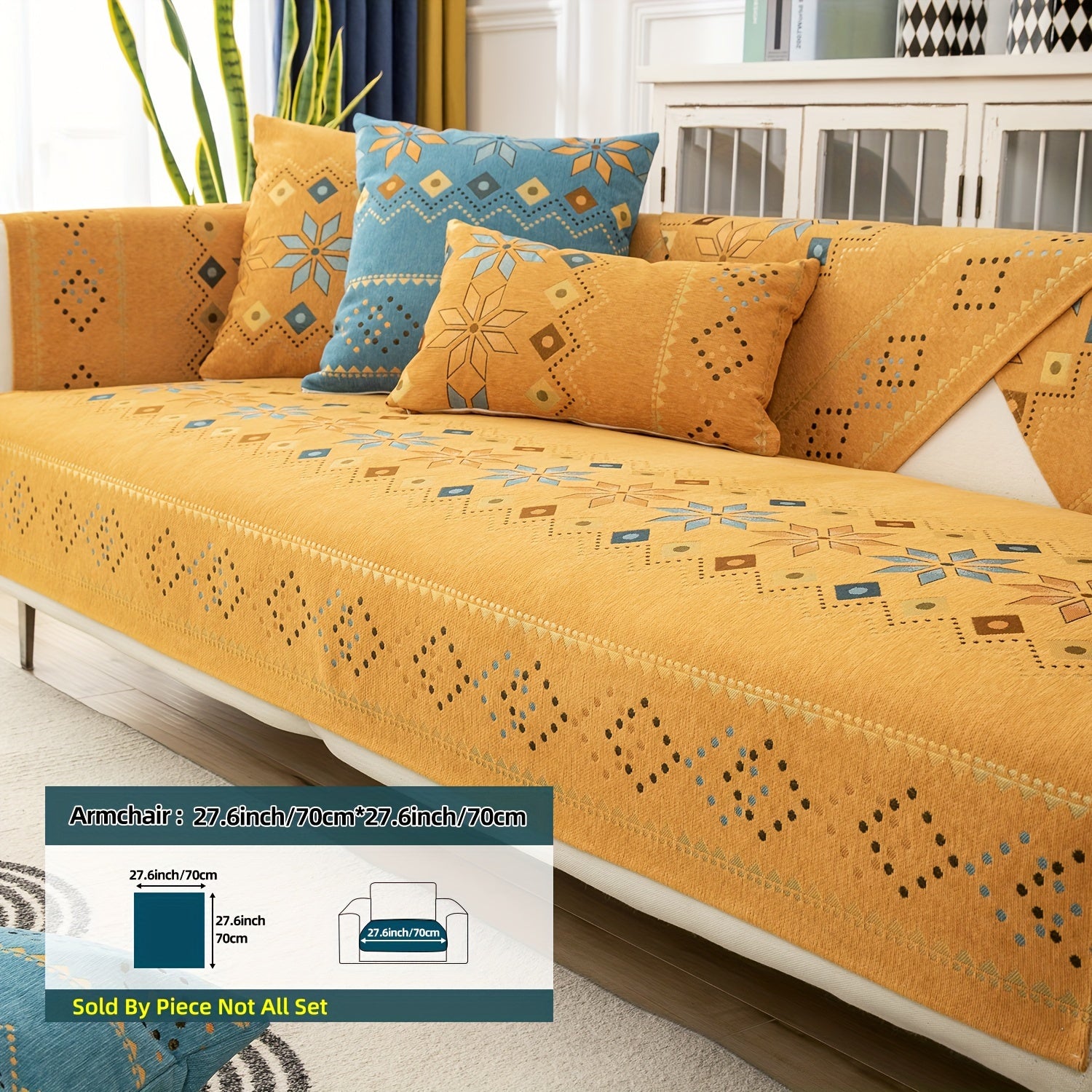 Bohemian Chenille Sofa Slipcover with Geometric and Floral Patterns for All-Season Use