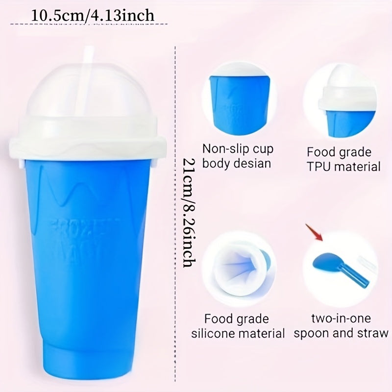 3 Slushie Maker Cup, qopqog'li Magic Squeeze Cup, 2 stakan cho'tkasi va 2 quvurcho'tka bilan. Sutli kokteyl va smoothieslarni muzlatish uchun ideal, oilaviy foydalanish uchun mukammal.
