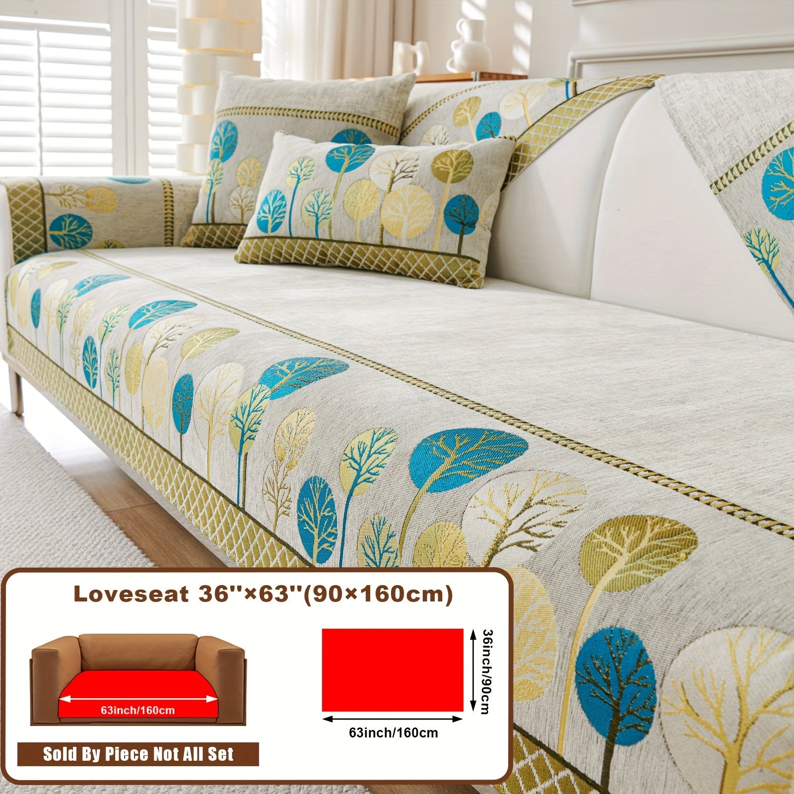 Boho Chic Jacquard Chenille Sofasi Qoplamasi Oygʻon Daraxt Mavzusi Boshqalar uchun Yoqimli Qattiq Yuvilishi Oʻz-oʻzidan yopishmaydigan Bardoshli Qalinlashtirilgan 4 oʻrindiqli kresloni mos keladi