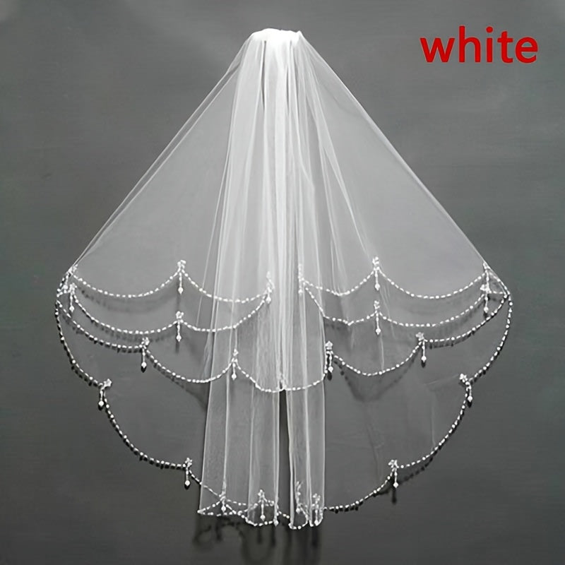 Women's Romantic Wedding Headpiece with Beaded Edge and Bridal Veil