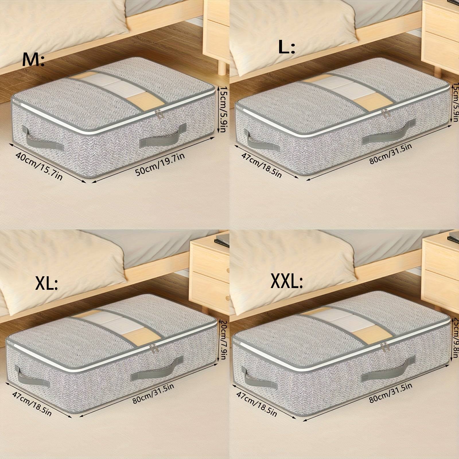 Foldable Gray Non-Woven Storage Bag with Large Capacity and Clear Window for Clothes and Home Organization