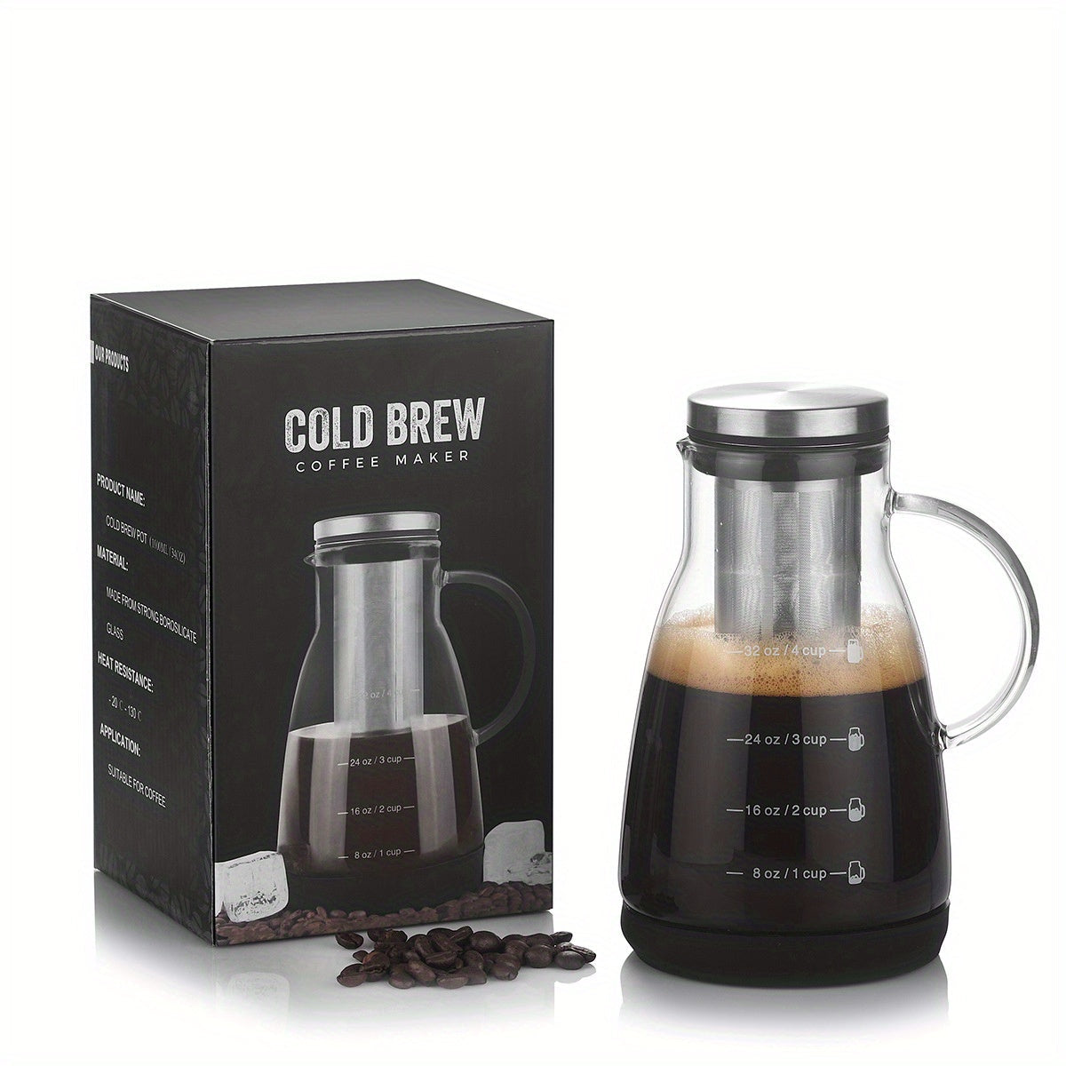 Glass Cold Brew Coffee Pitcher 24oz with Lid for Iced Coffee Juice Tea