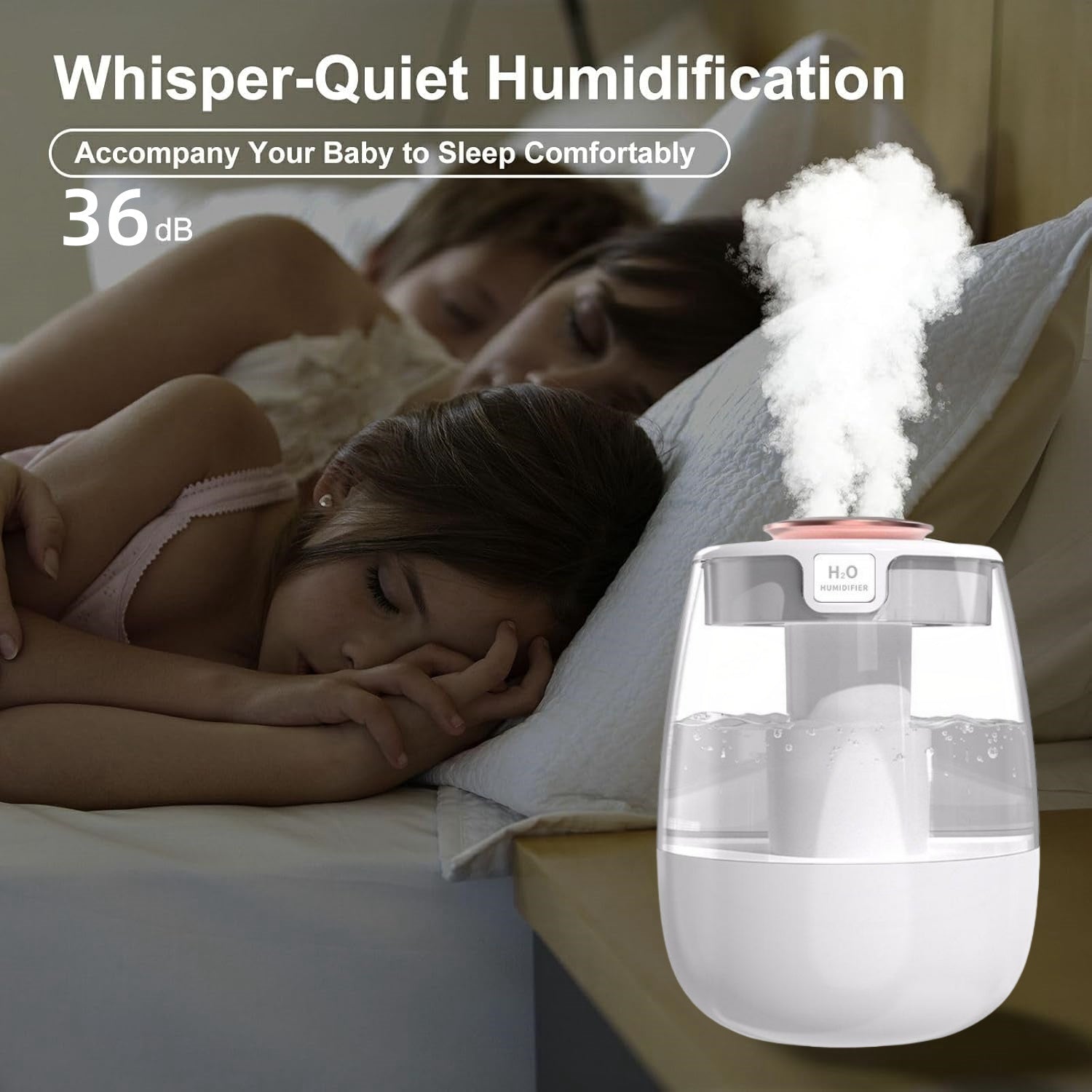 Quiet USB Humidifier with Dual Mist Spray Night Light for Bedroom and Desktop