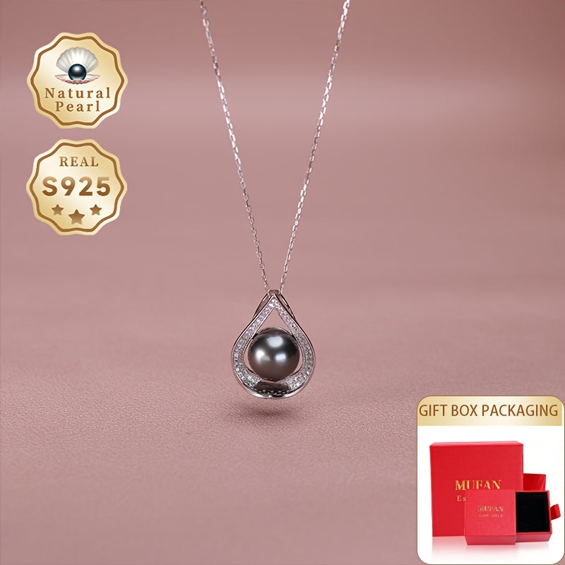 Ayollar uchun qora tabiiy marjon, sterling kumush, Tahitian marjon, sovgʻa qutisi to'plami