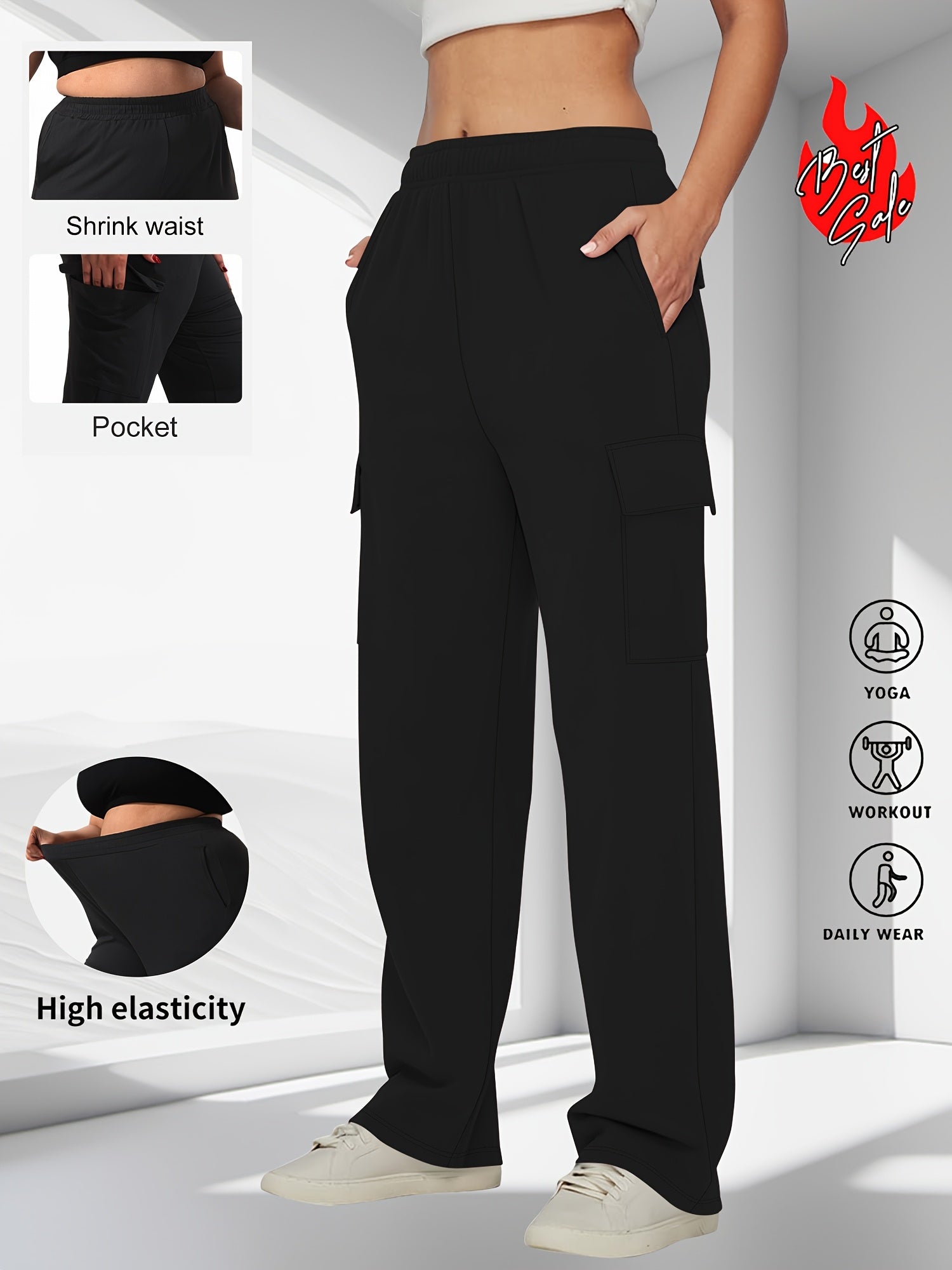 Plus Size Cargo Pants Women High Waisted Wide Leg Casual Streetwear