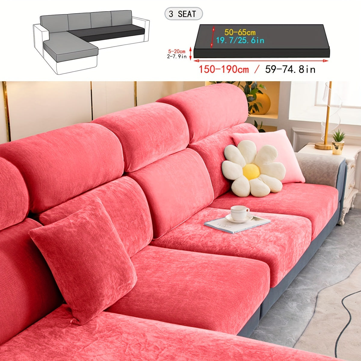 Har qanday xonada mebelni himoya qilish va bezatish uchun velur divan qoplamasi.