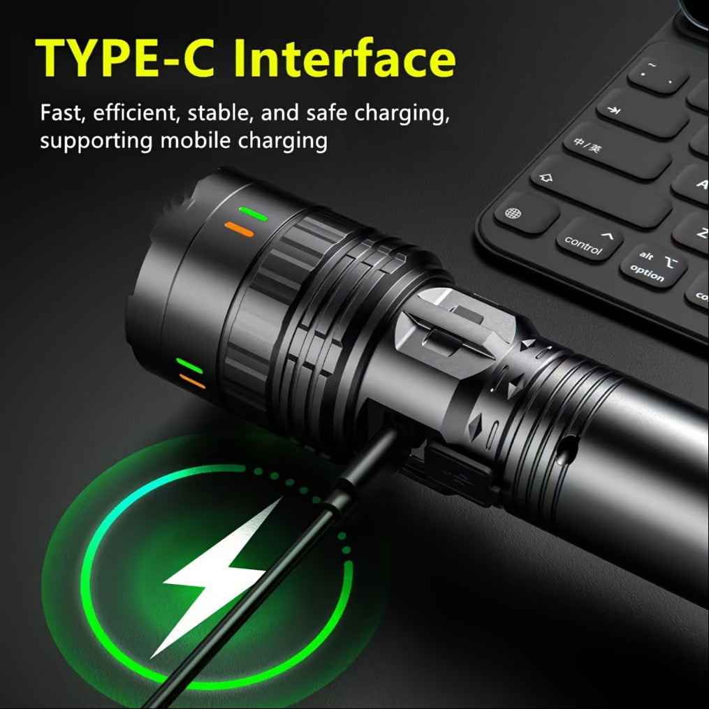 LED Flashlight 1000 Lumens with 4 Modes 200m Range Rechargeable 3600mAh USB-C