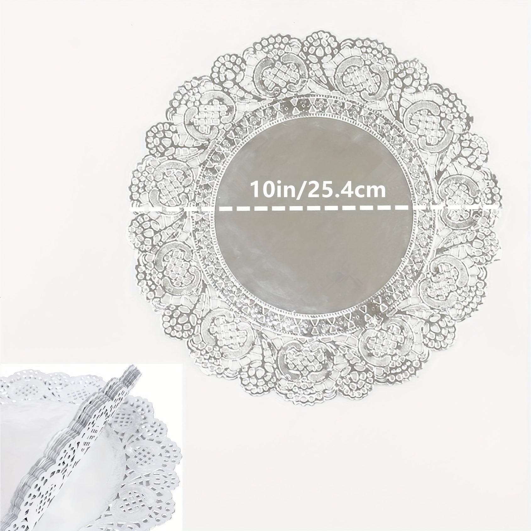 Pack of 100 Silver Lace Round Paper Doilies for Desserts and Events