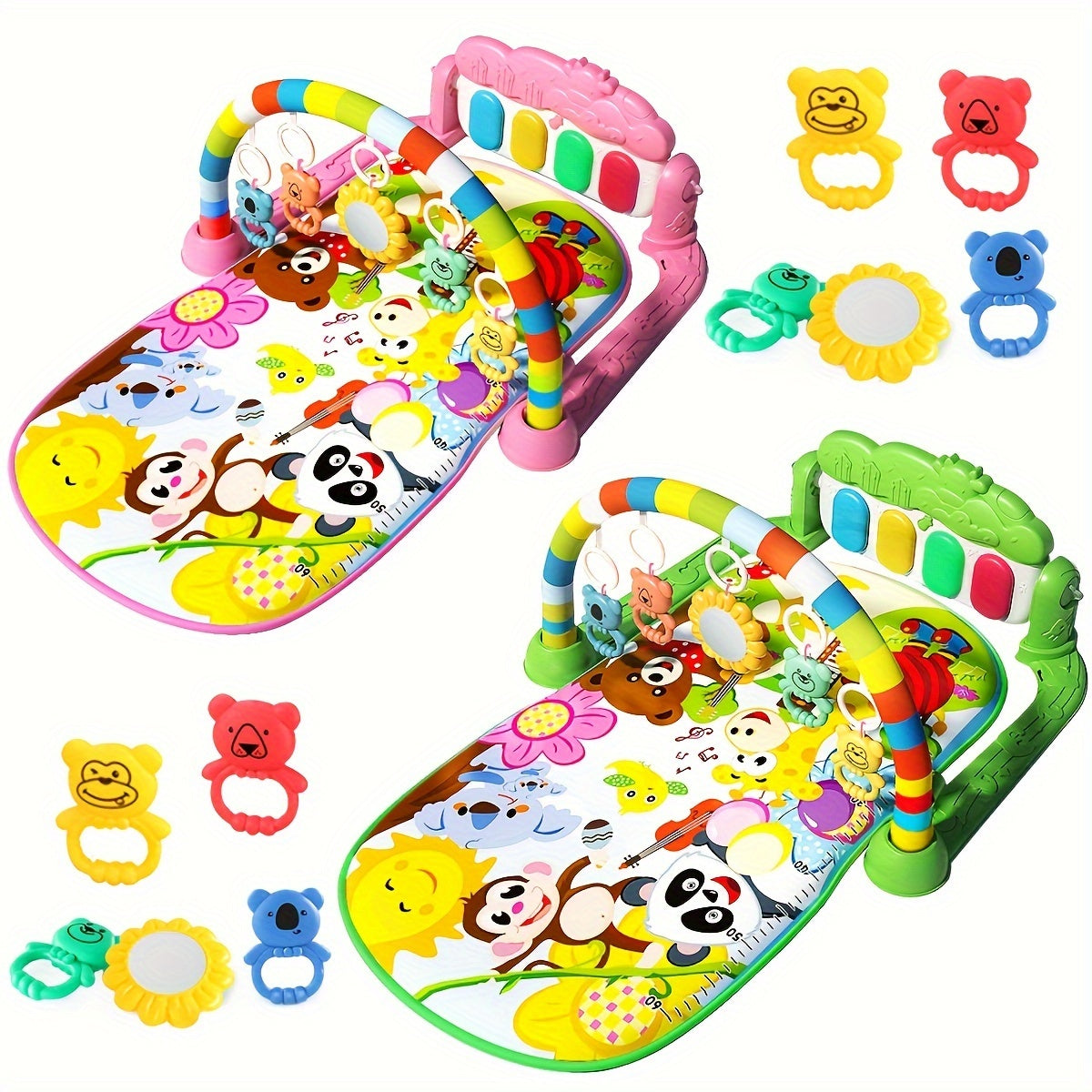 Baby Play Mat Pink Green Interactive Music Piano Educational Activity Center for Infants