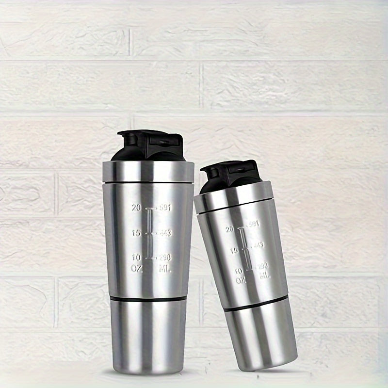 600ml Stainless Steel Shaker Bottle with Stirring Ball for Fitness and Sports