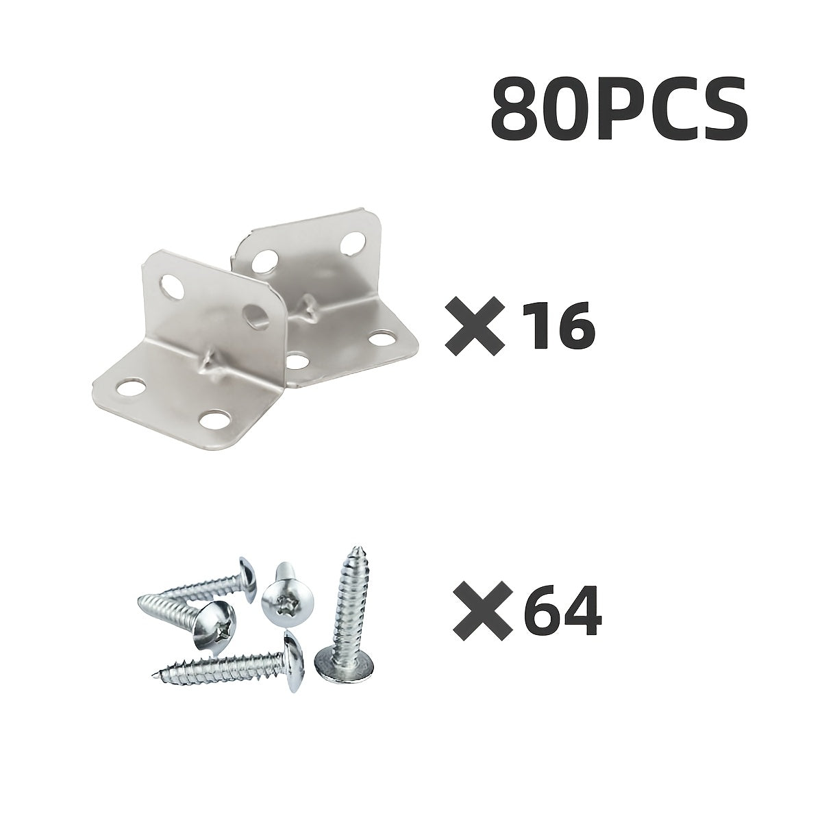 80-Pack Stainless Steel L-Shaped Corner Brackets for Shelves Cabinets Hardware