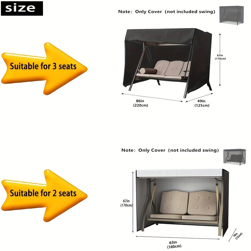 Heavy Duty Outdoor Swing Cover for 2/3 Seat Patio Furniture Waterproof Oxford Cloth Black