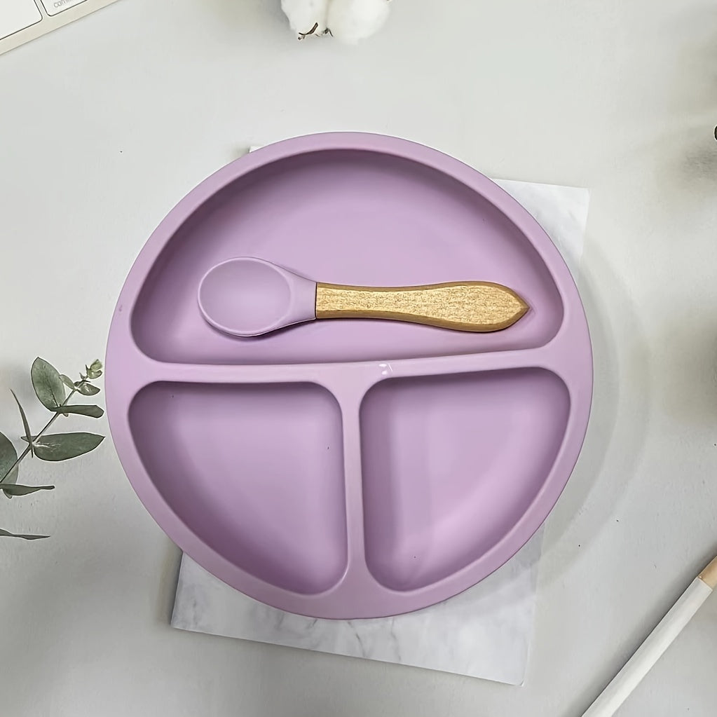 Kids Silicone Suction Plates with Spoon BPA-Free Non-Slip Divided Microwave Dishwasher Safe
