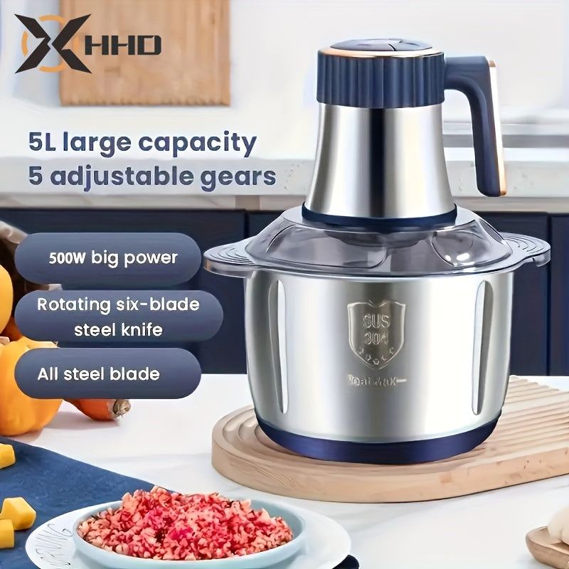 500W Stainless Steel Food Processor 5L Capacity with 6-Blade System and 5 Speeds