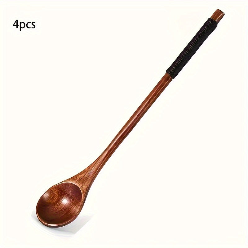 Japanese-Style Honey Stirring Spoon with Twisted Round Wooden Handle